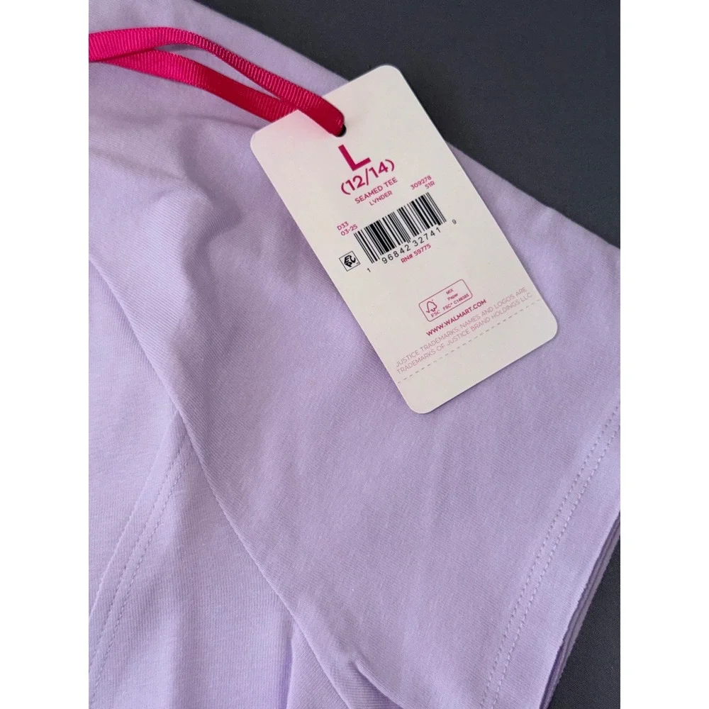 Justice Girls Lavender Purple Seamed Short Sleeve Tee Shirt Size L 12/14‎ NWT